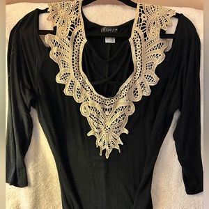 VENUS black top with embroidered overlay accent